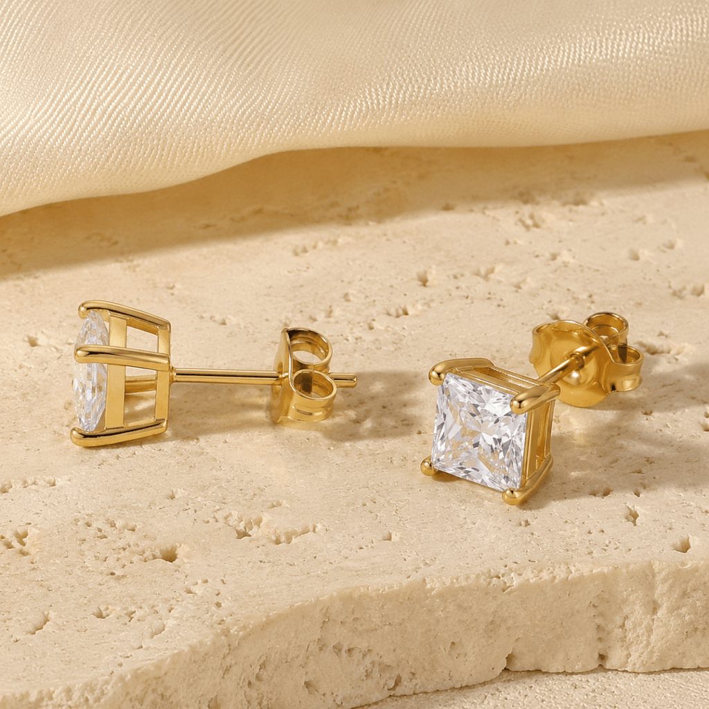 Cala Square Solitaire Stud Earrings - Luzy Jewels