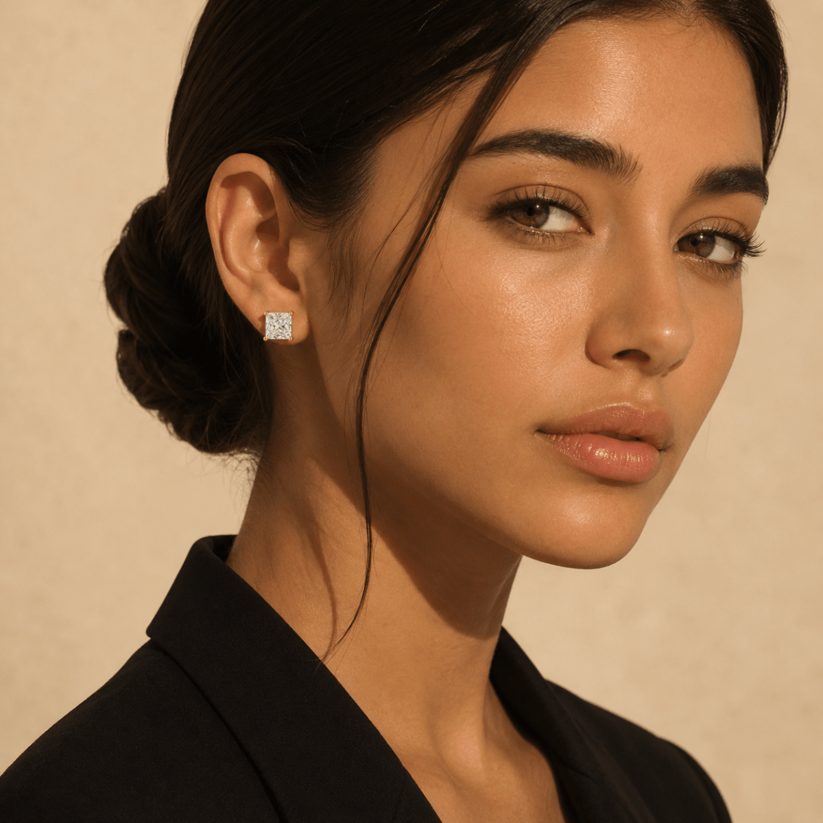 Cala Square Solitaire Stud Earrings - Luzy Jewels
