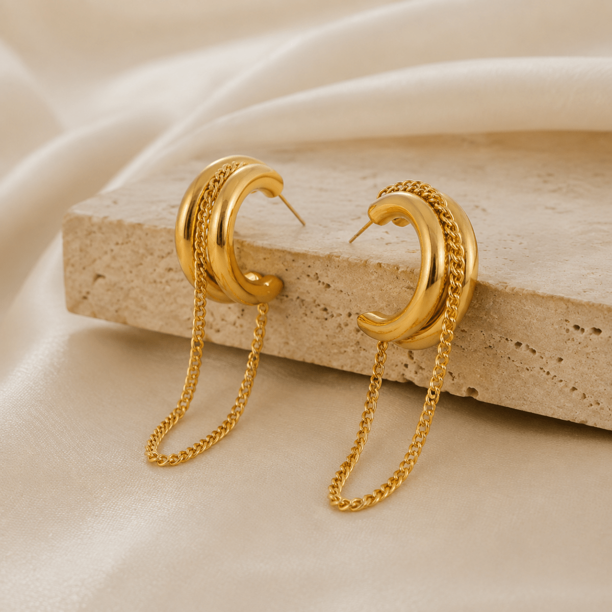 Calista Double-Curve Chain Hoops - Luzy Jewels