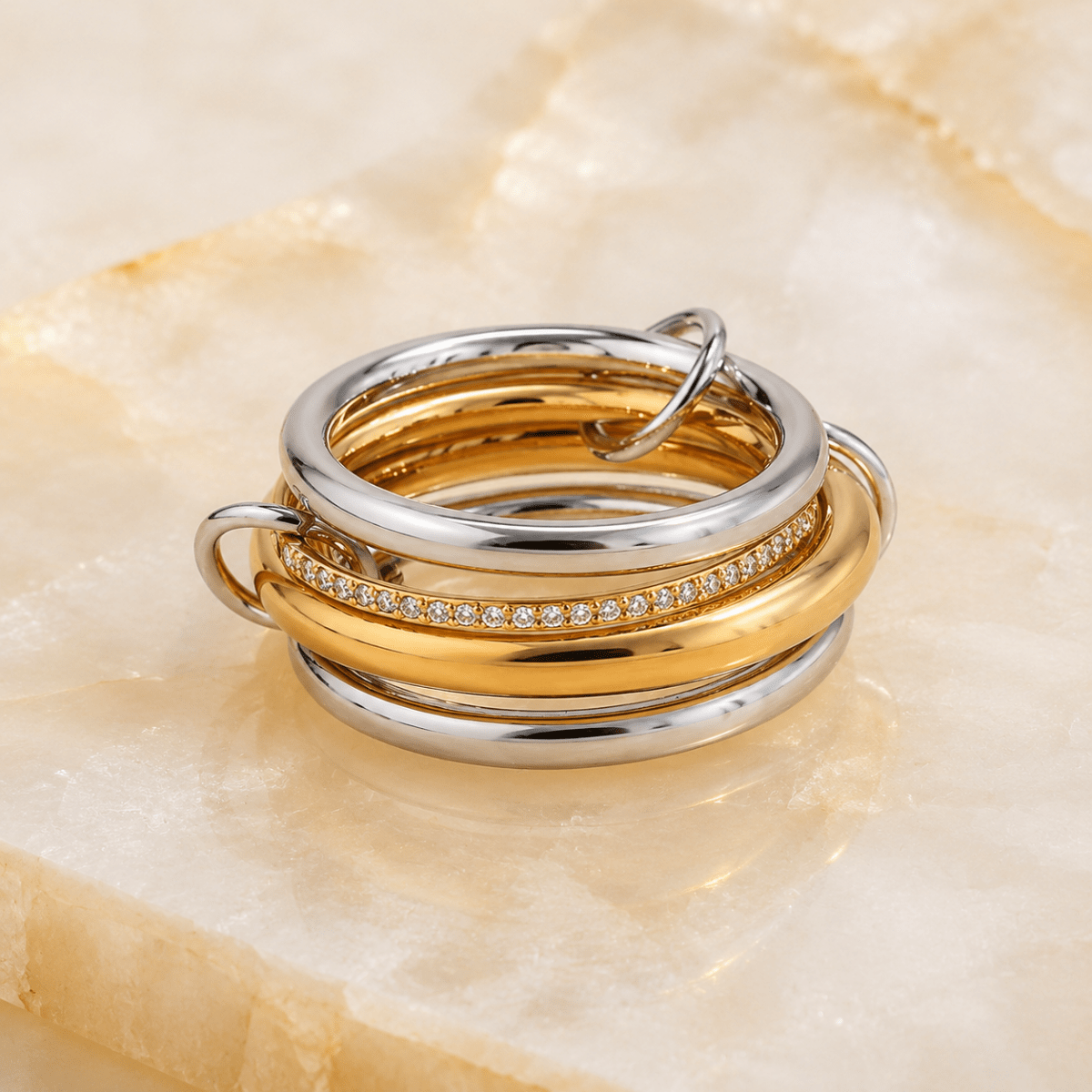 Calista Interlaced Mixed-Metal Ring Stack - Luzy Jewels