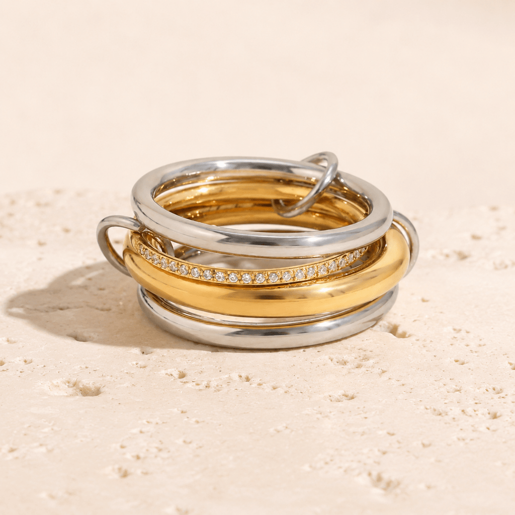 Calista Interlaced Mixed-Metal Ring Stack - Luzy Jewels