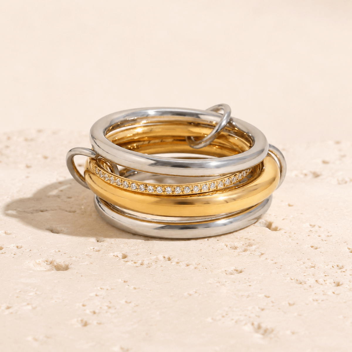 Calista Interlaced Mixed-Metal Ring Stack - Luzy Jewels