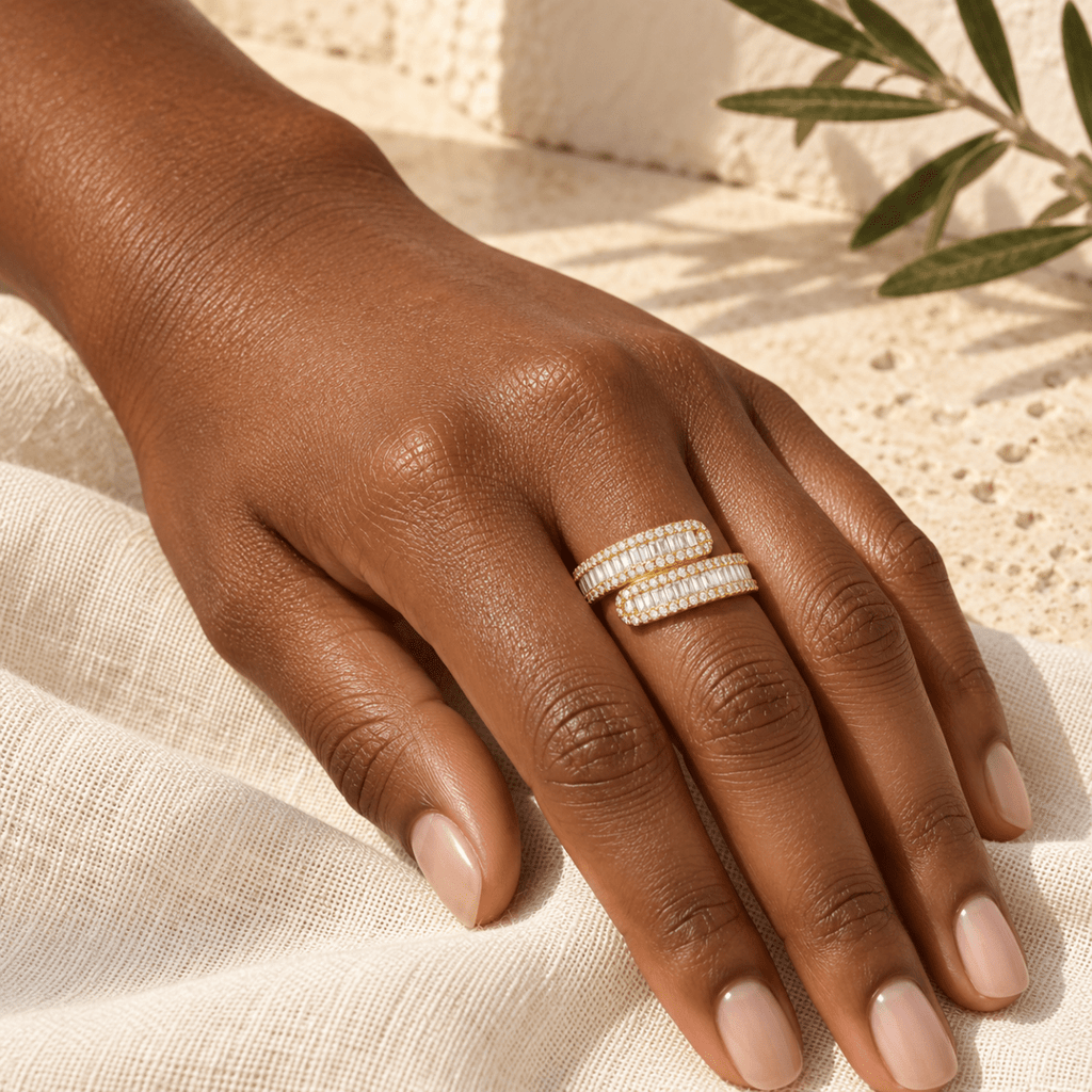 Candellia Baguette Bypass Ring - Luzy Jewels