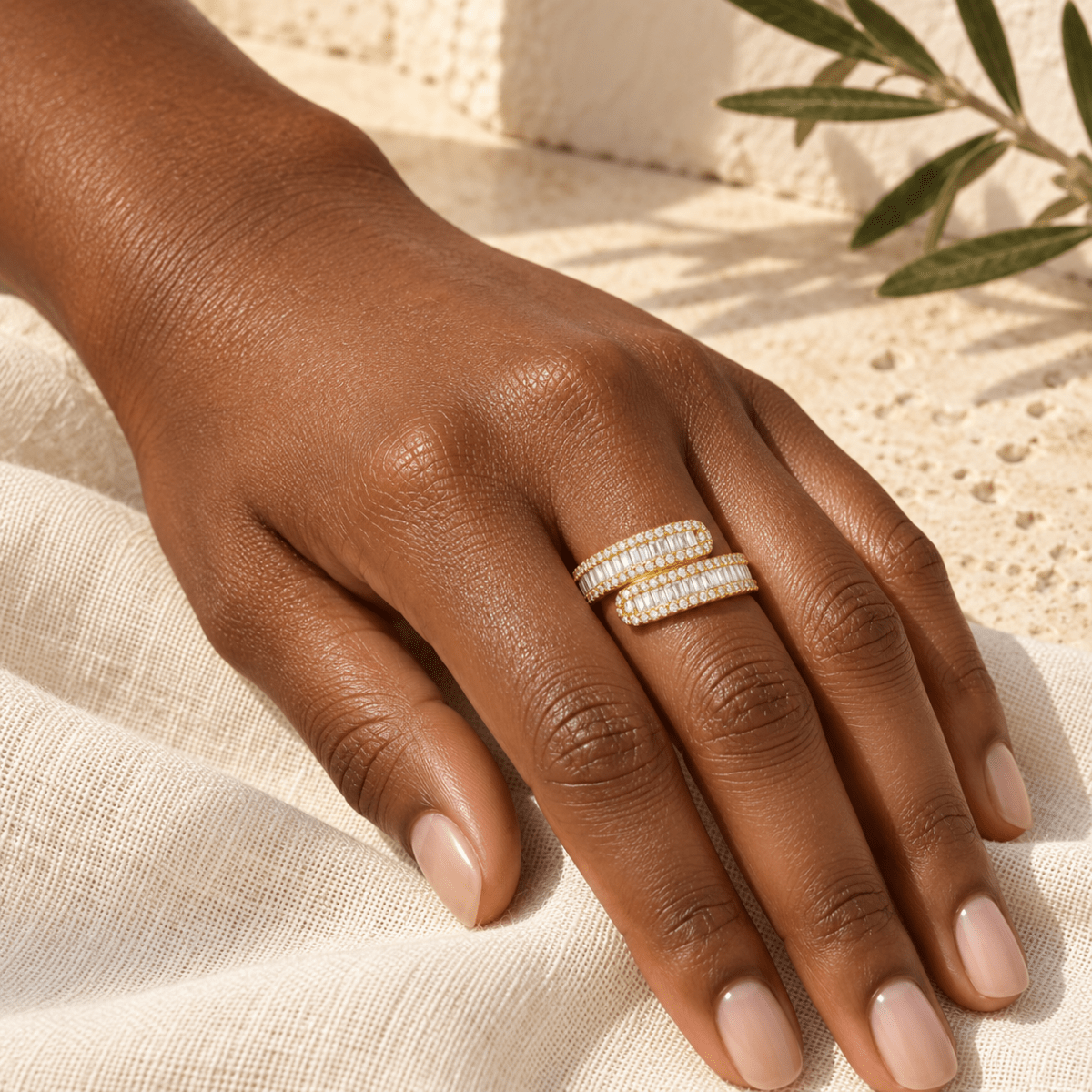 Candellia Baguette Bypass Ring - Luzy Jewels