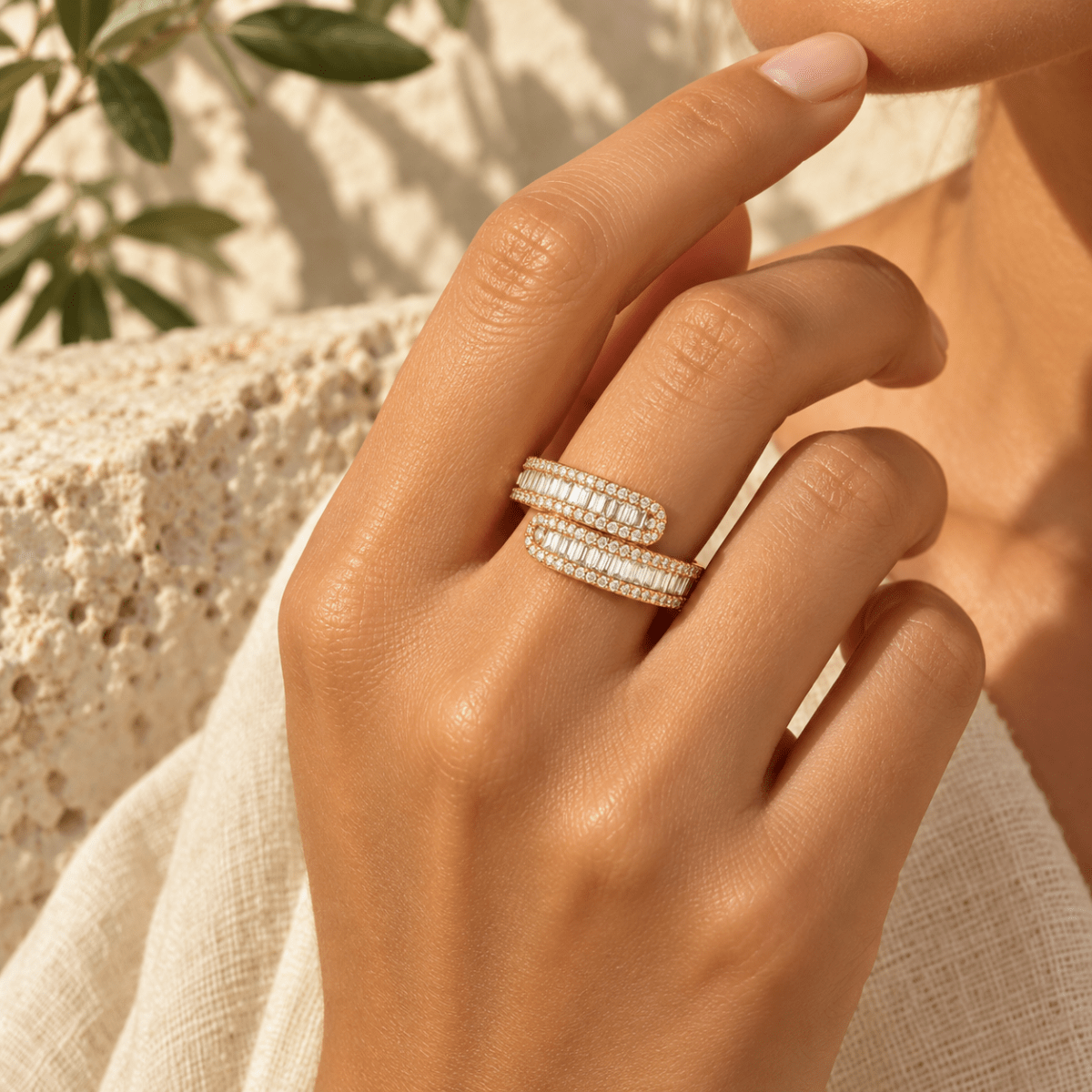 Candellia Baguette Bypass Ring - Luzy Jewels