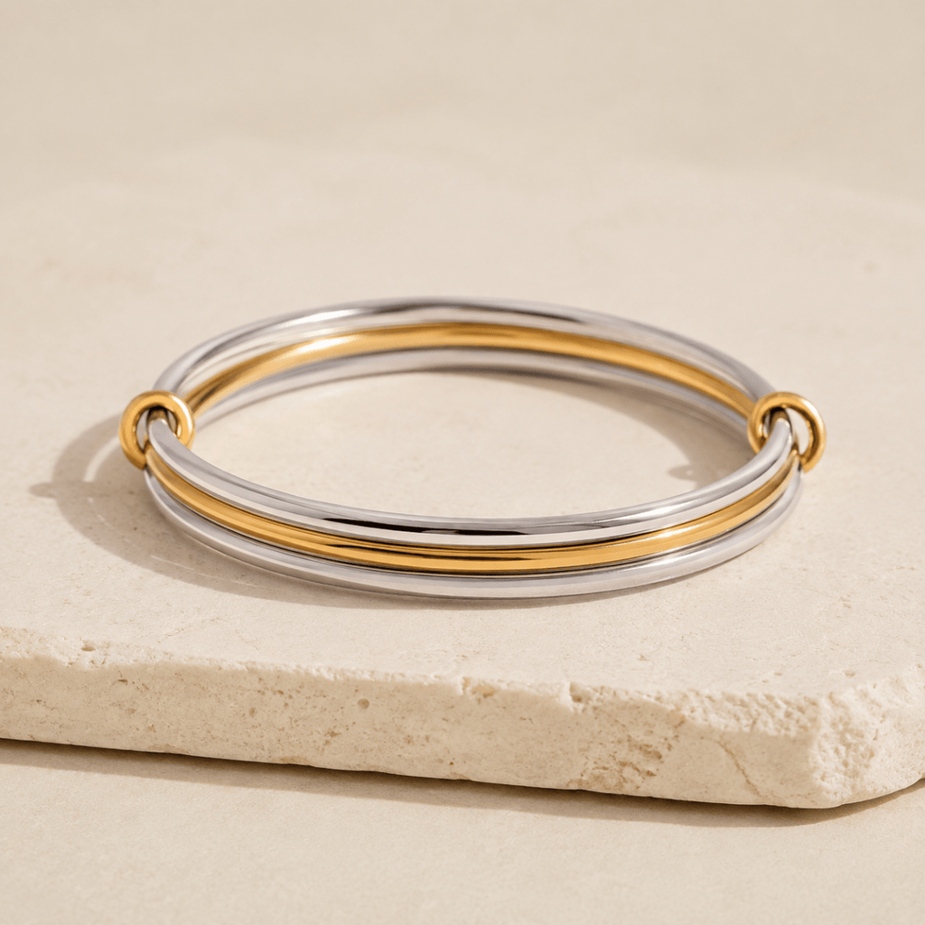 Cassia Triple-Orbit Two-Tone Bangle - Luzy Jewels