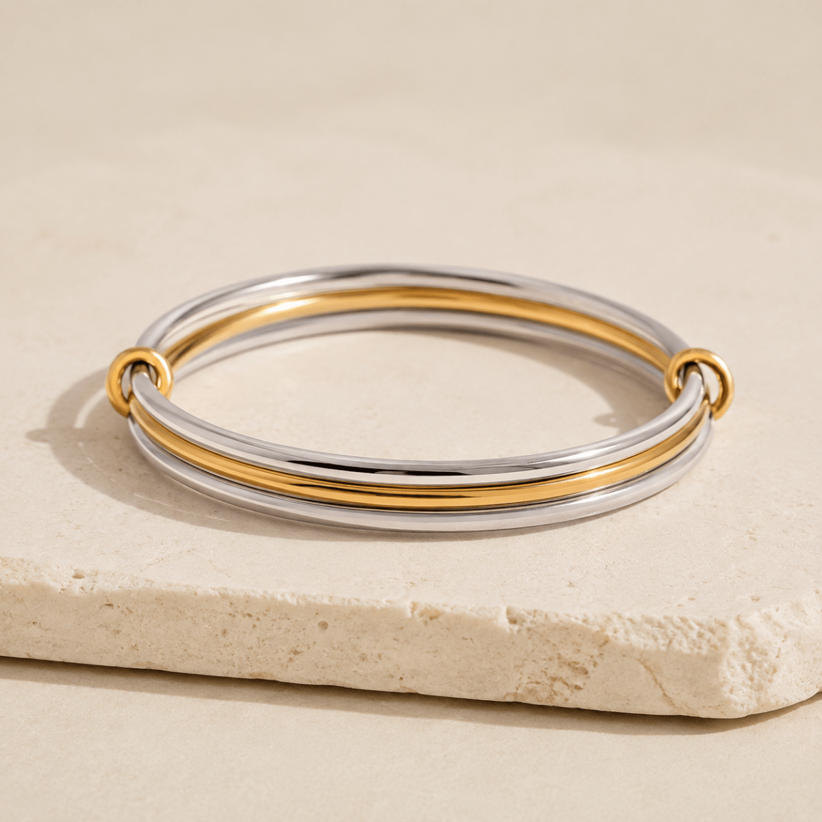 Cassia Triple-Orbit Two-Tone Bangle - Luzy Jewels