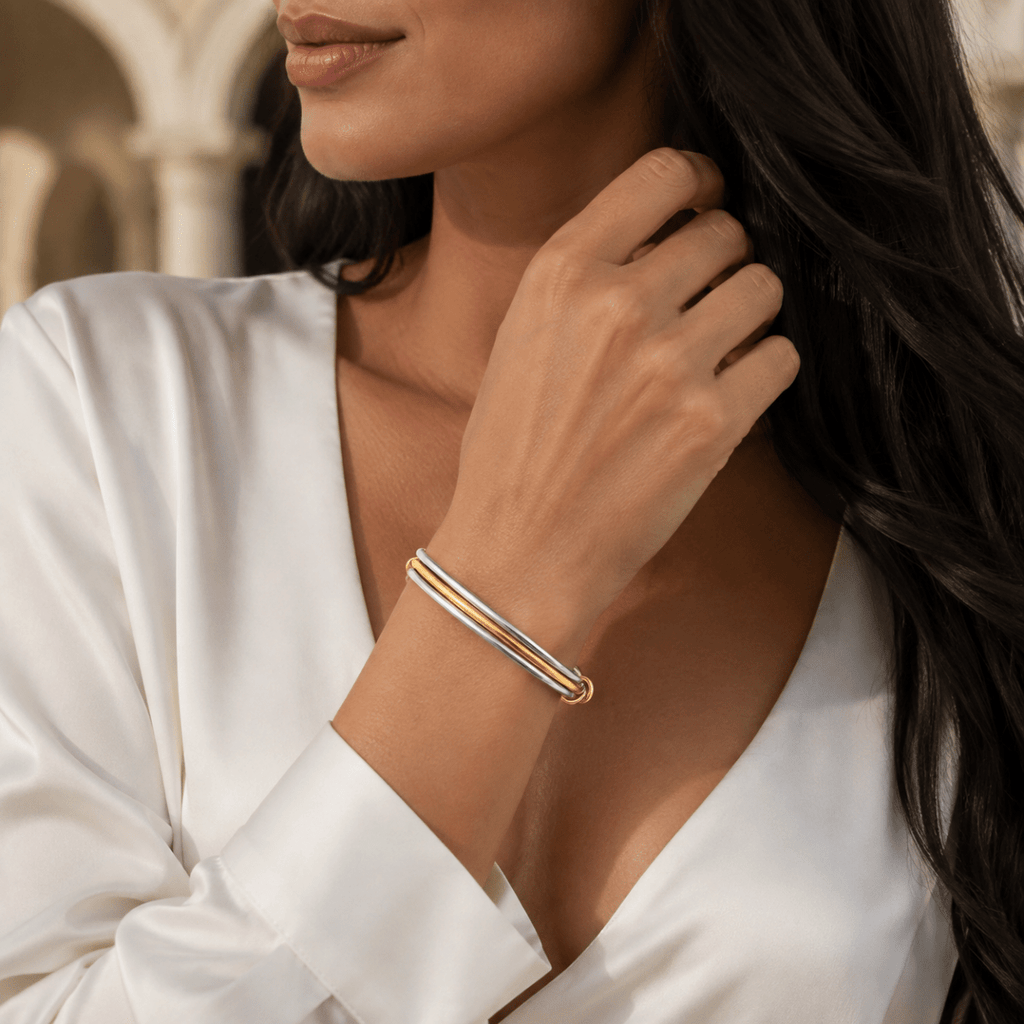 Cassia Triple-Orbit Two-Tone Bangle - Luzy Jewels
