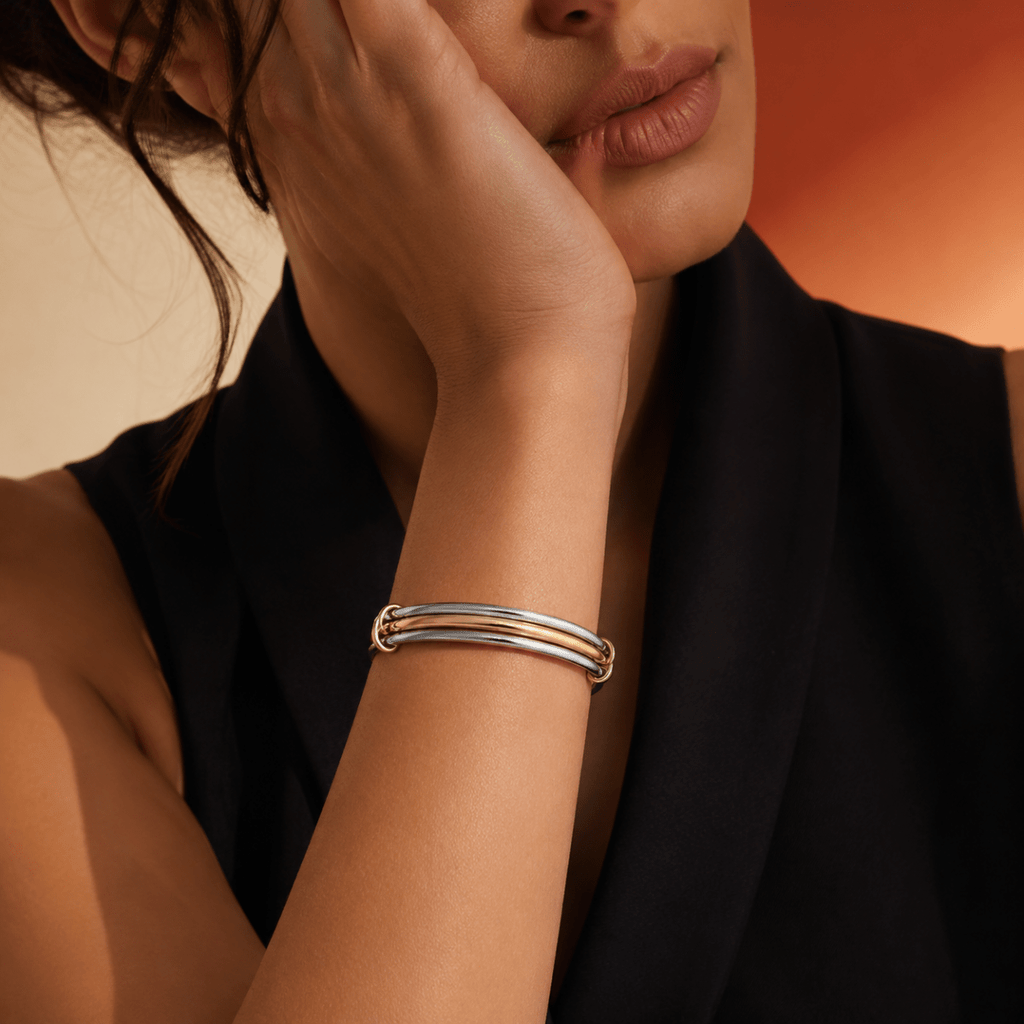 Cassia Triple-Orbit Two-Tone Bangle - Luzy Jewels