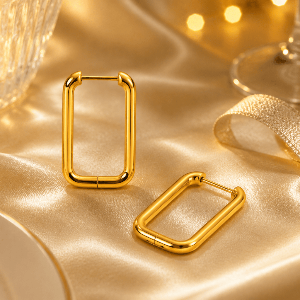 Cassiane Rectangular U-Hoop Earrings - Luzy Jewels