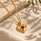 Coeuria Hammered Red Heart Necklace - Luzy Jewels
