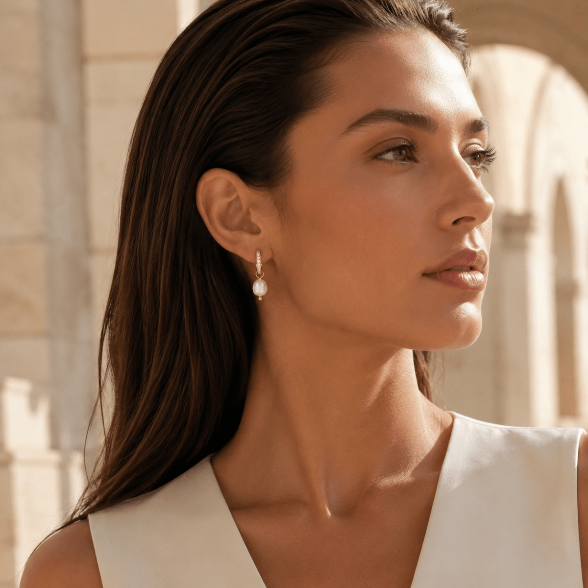 Coralia Pearl Pavé Huggie Earrings - Luzy Jewels