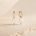 Coralia Pearl Pavé Huggie Earrings - Luzy Jewels