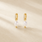 Coralia Pearl Pavé Huggie Earrings - Luzy Jewels