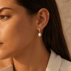 Coralia Pearl Pavé Huggie Earrings - Luzy Jewels
