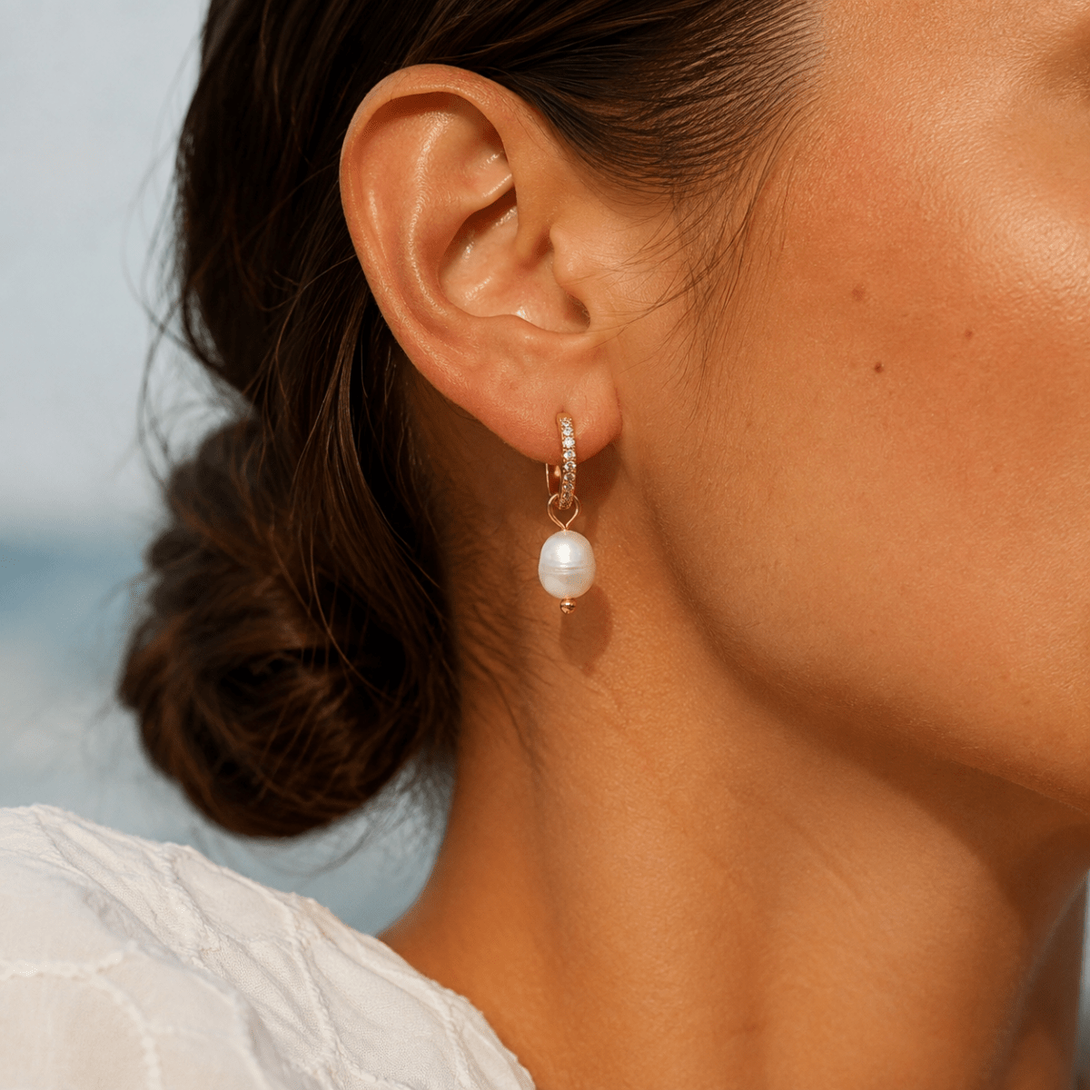 Coralia Pearl Pavé Huggie Earrings - Luzy Jewels
