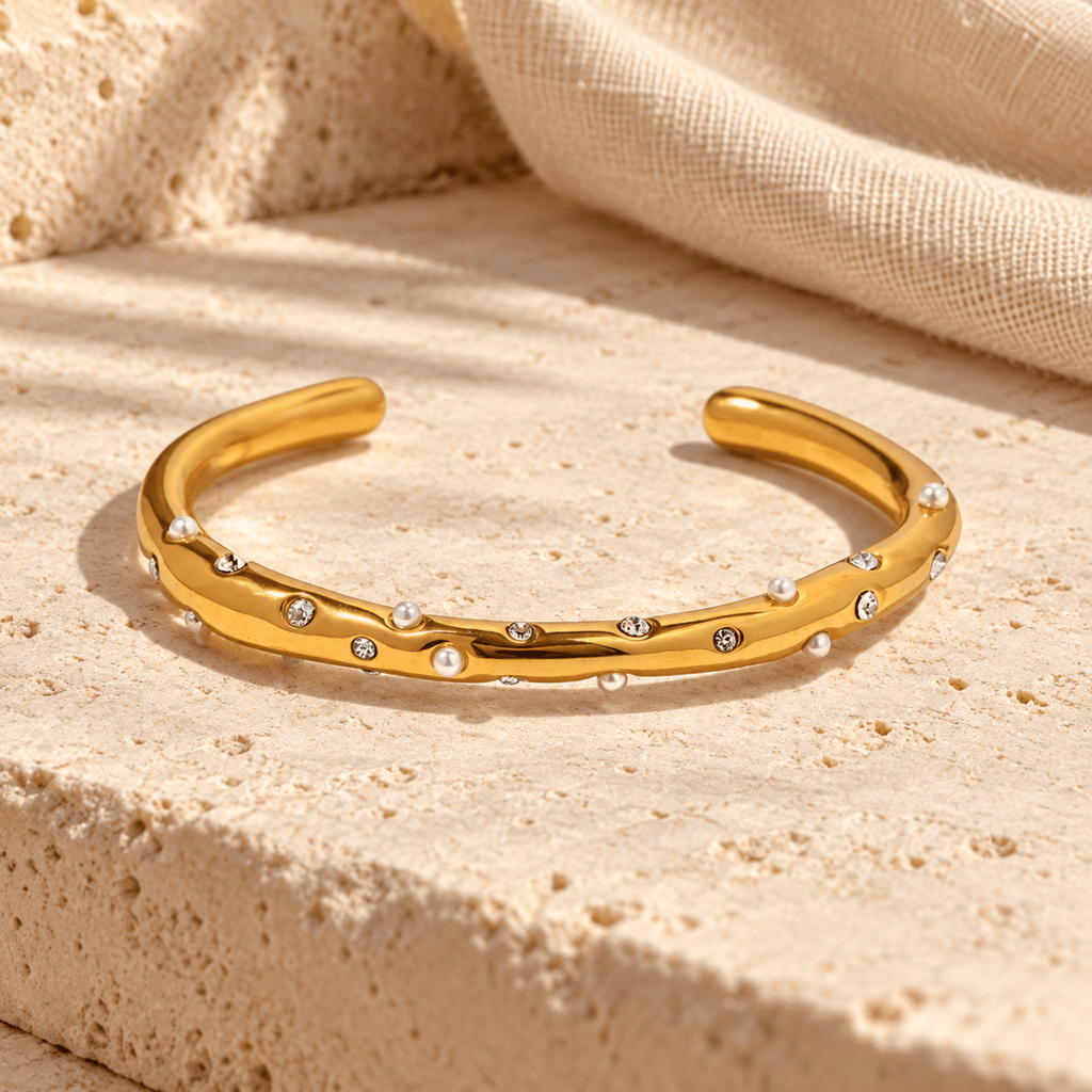 Coravelle Pearl and Crystal Organic Cuff - Luzy Jewels
