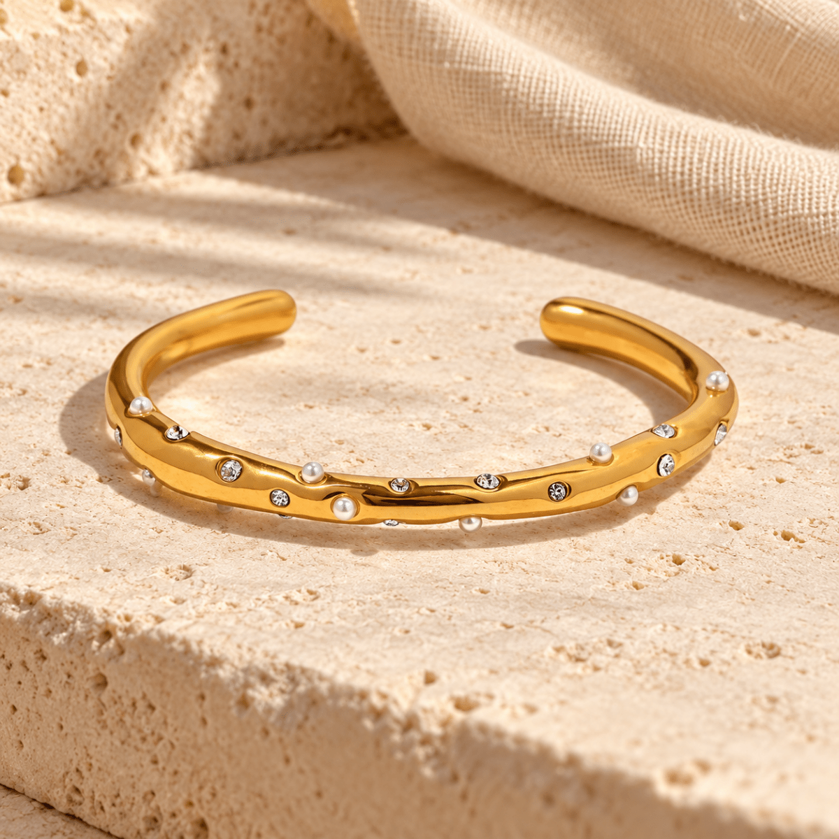 Coravelle Pearl and Crystal Organic Cuff - Luzy Jewels