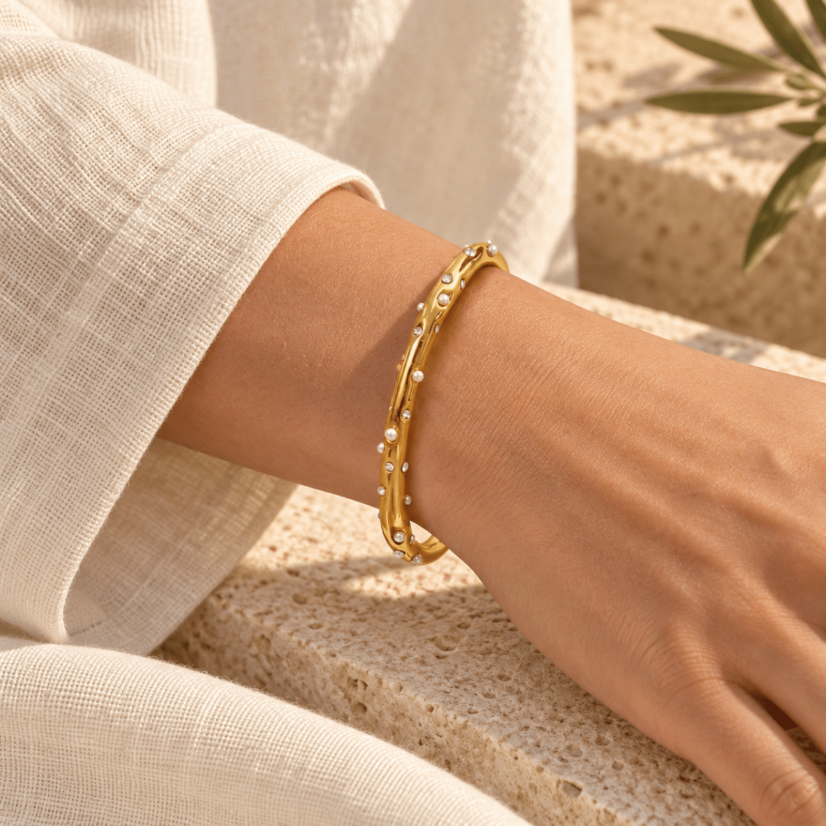 Coravelle Pearl and Crystal Organic Cuff - Luzy Jewels