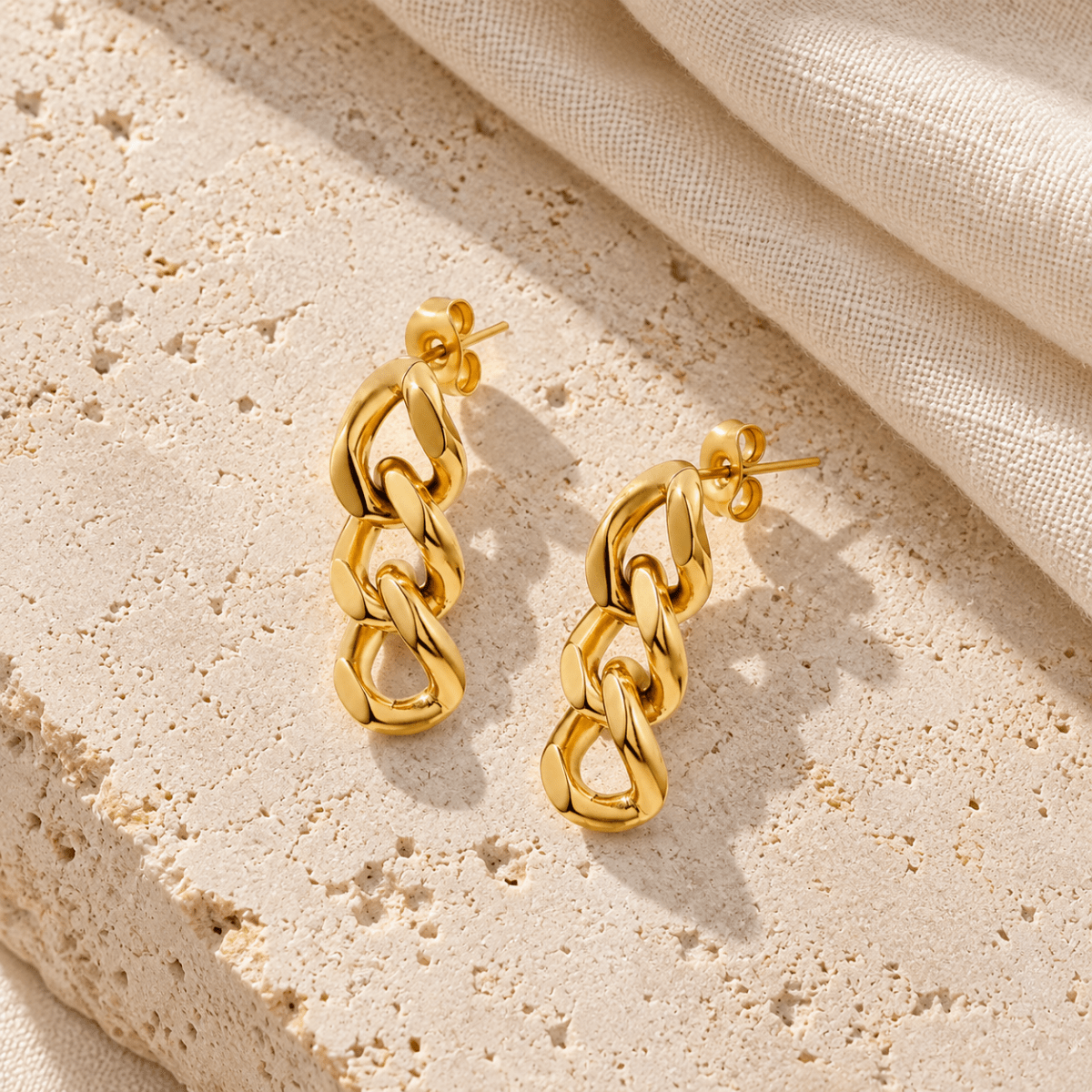 Curbelle Three-Link Drop Earrings - Luzy Jewels