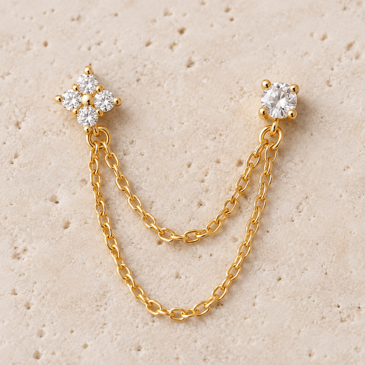 Elafiti Double-Stud Chain Earrings - Luzy Jewels