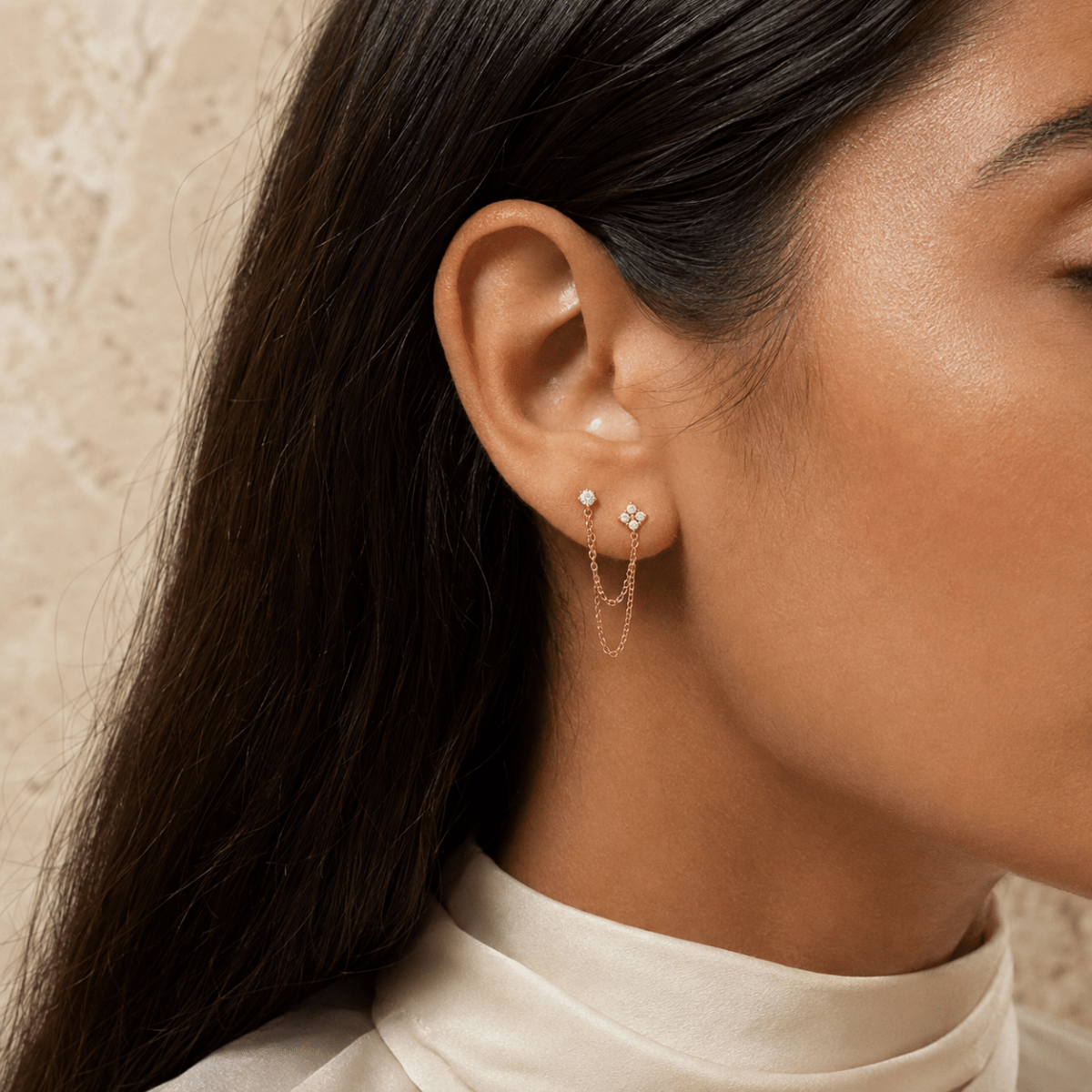 Elafiti Double-Stud Chain Earrings - Luzy Jewels