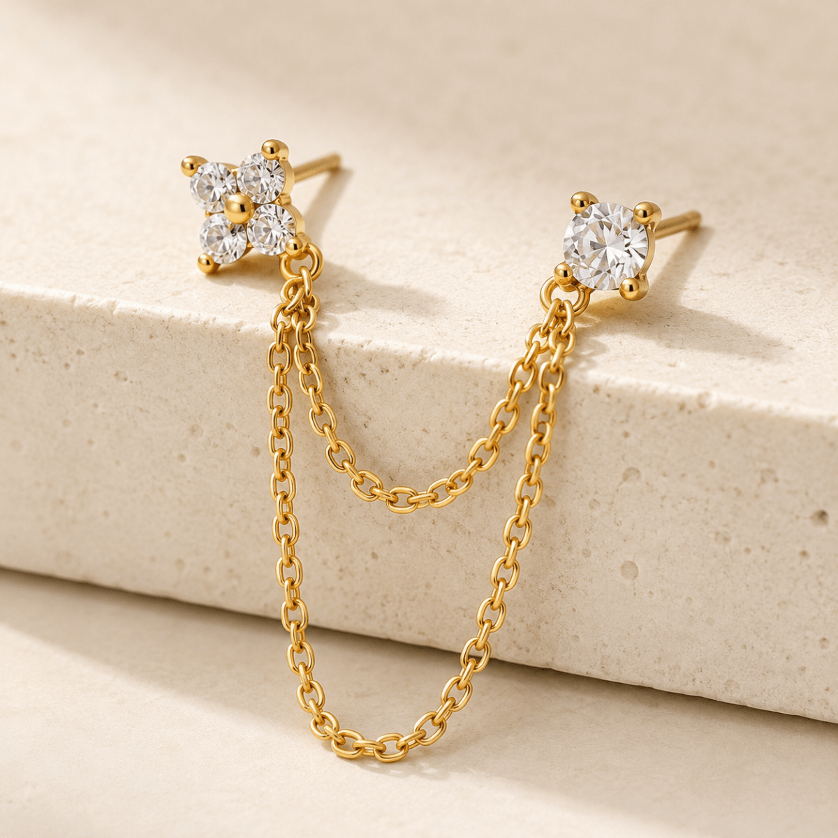 Elafiti Double-Stud Chain Earrings - Luzy Jewels