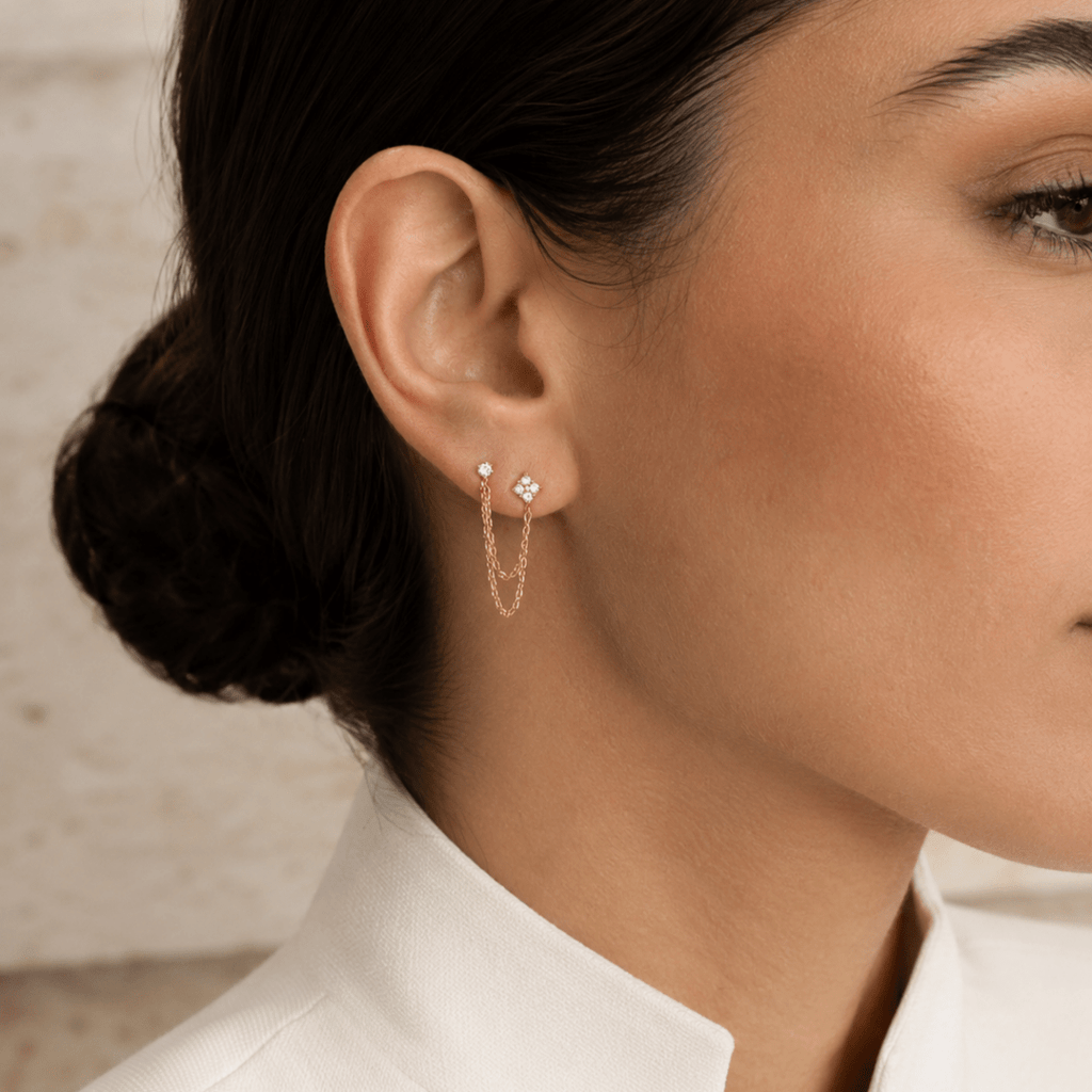 Elafiti Double-Stud Chain Earrings - Luzy Jewels