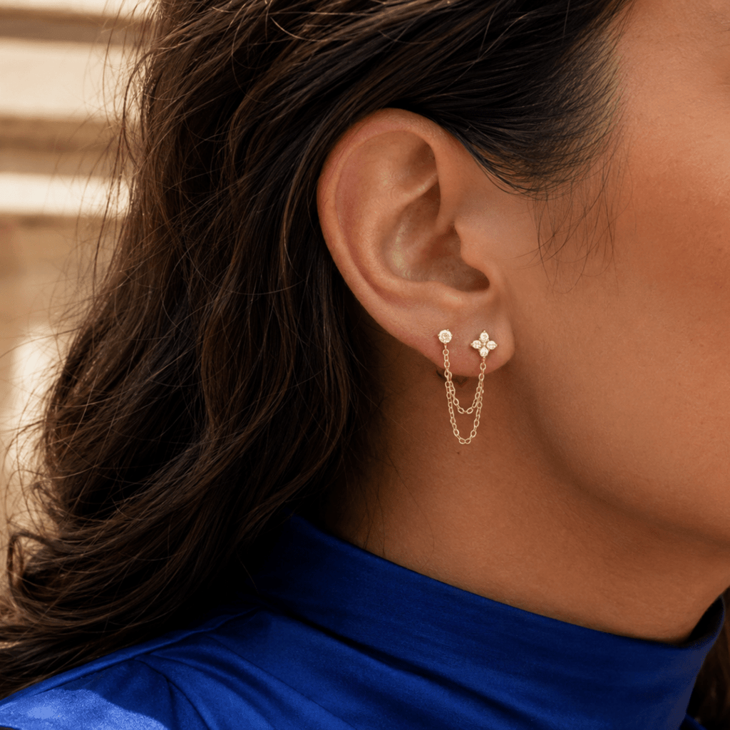 Elafiti Double-Stud Chain Earrings - Luzy Jewels