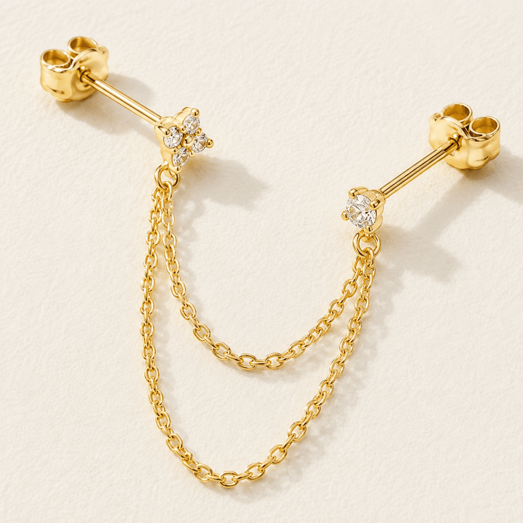 Elafiti Double-Stud Chain Earrings - Luzy Jewels