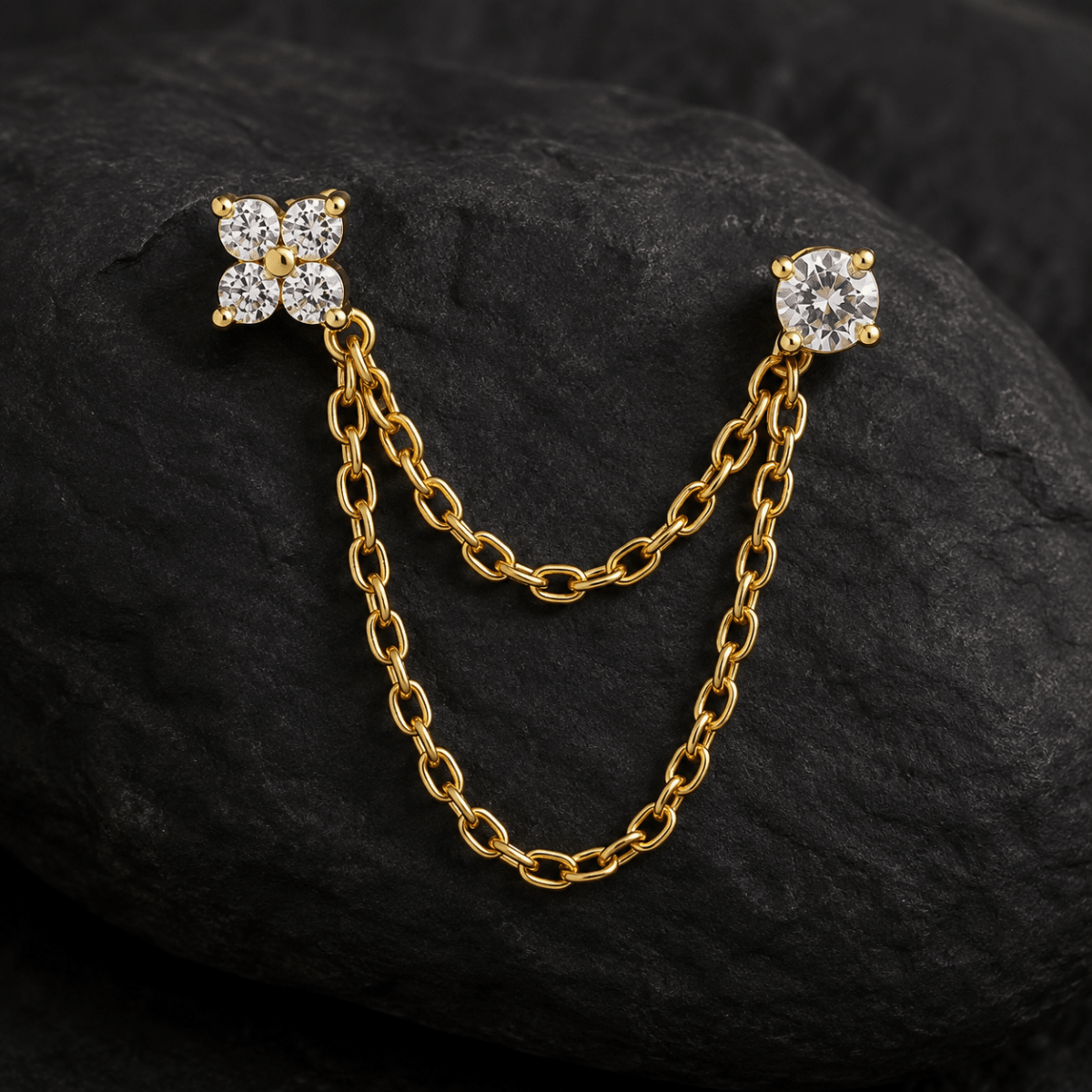 Elafiti Double-Stud Chain Earrings - Luzy Jewels