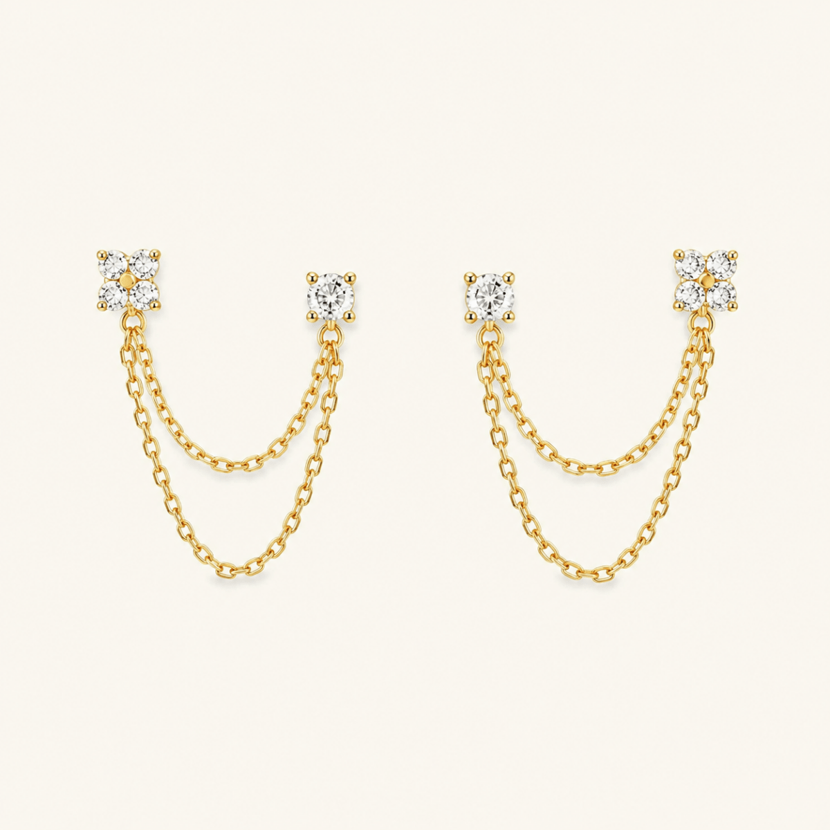 Elafiti Double-Stud Chain Earrings - Luzy Jewels