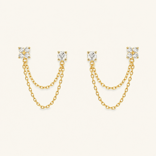 Elafiti Double-Stud Chain Earrings - Luzy Jewels