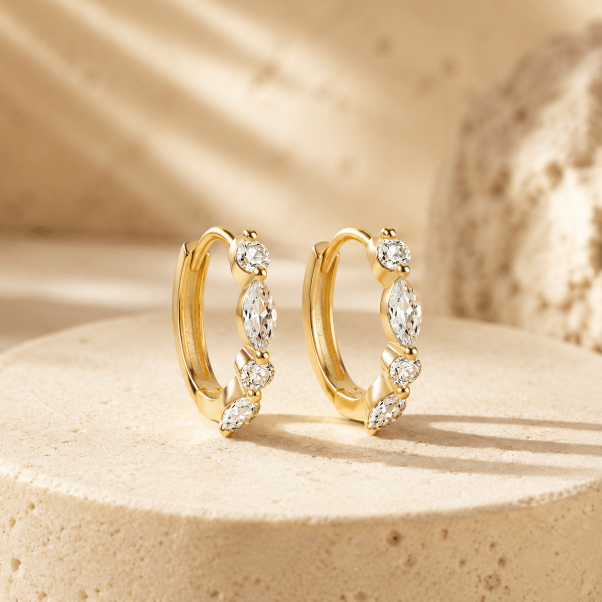 Elara Mixed-Cut Huggie Earrings - Luzy Jewels