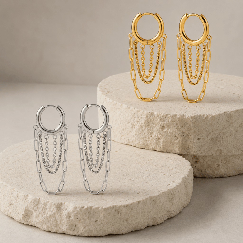 Elaria Triple-Chain Hoop Earrings - Luzy Jewels