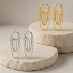Elaria Triple-Chain Hoop Earrings - Luzy Jewels