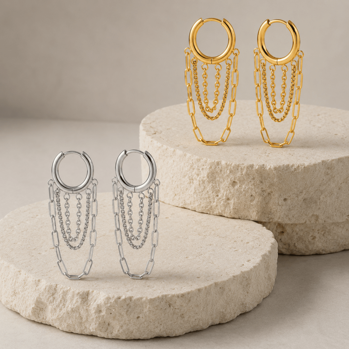Elaria Triple-Chain Hoop Earrings - Luzy Jewels