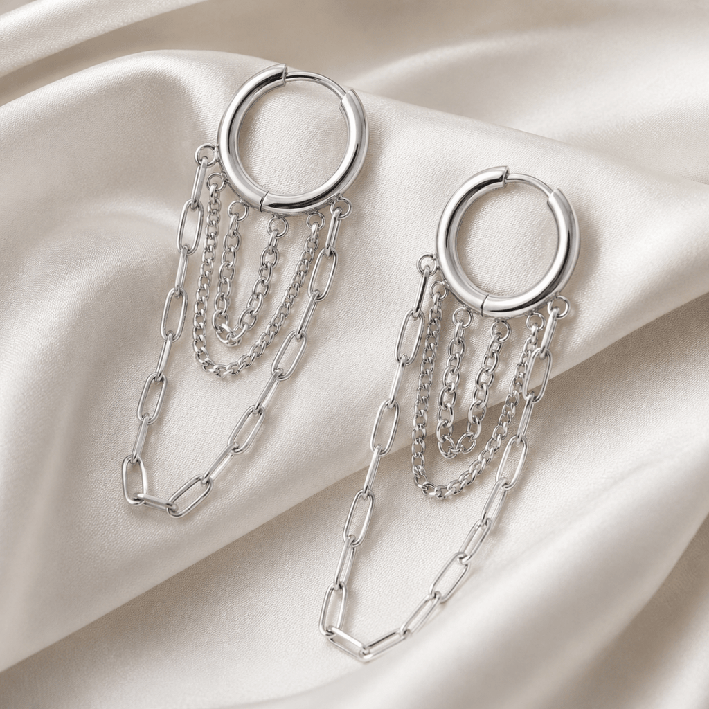 Elaria Triple-Chain Hoop Earrings - Luzy Jewels