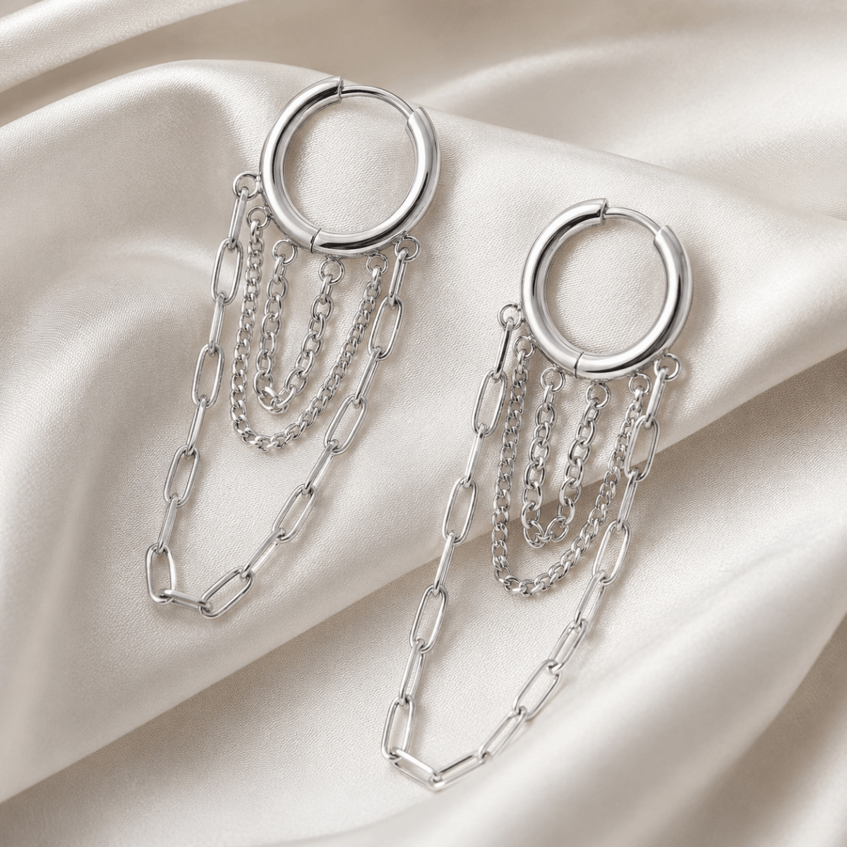 Elaria Triple-Chain Hoop Earrings - Luzy Jewels