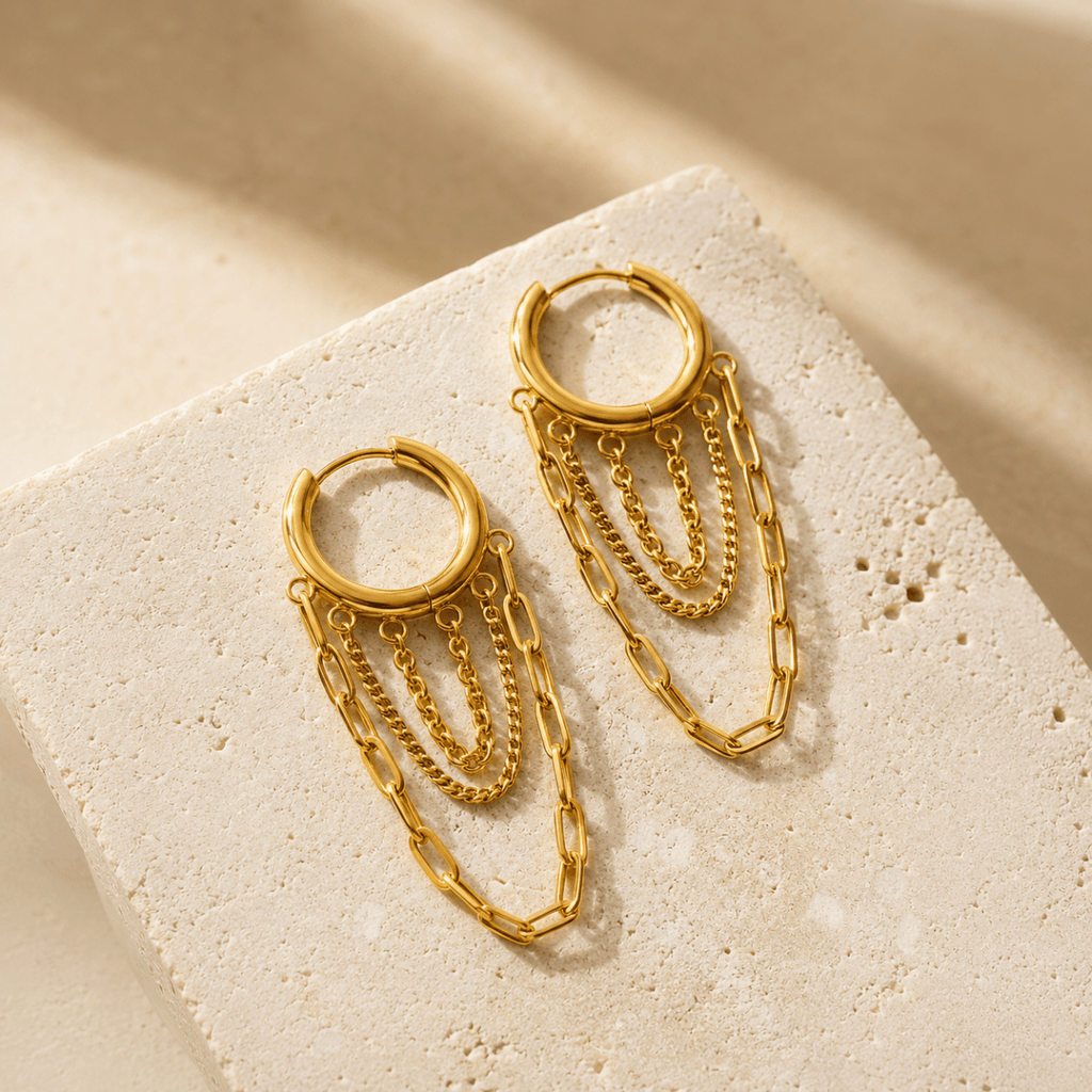 Elaria Triple-Chain Hoop Earrings - Luzy Jewels