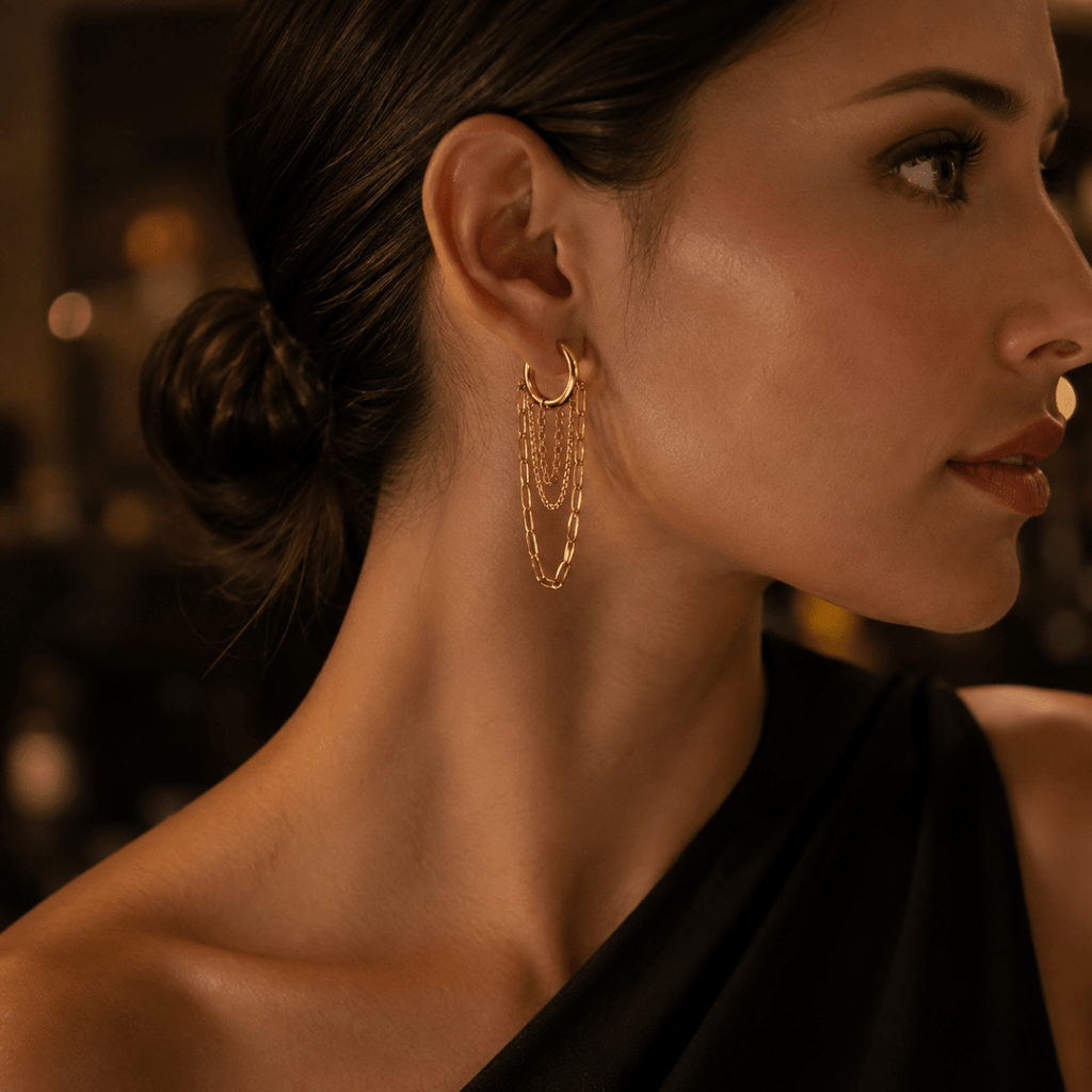 Elaria Triple-Chain Hoop Earrings - Luzy Jewels