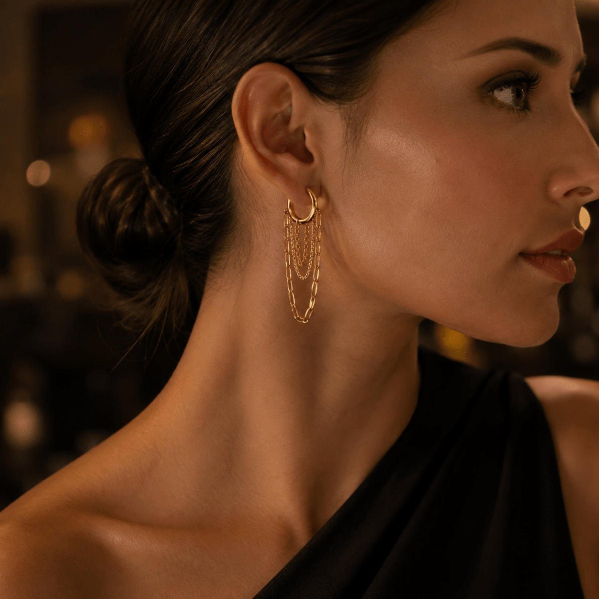 Elaria Triple-Chain Hoop Earrings - Luzy Jewels
