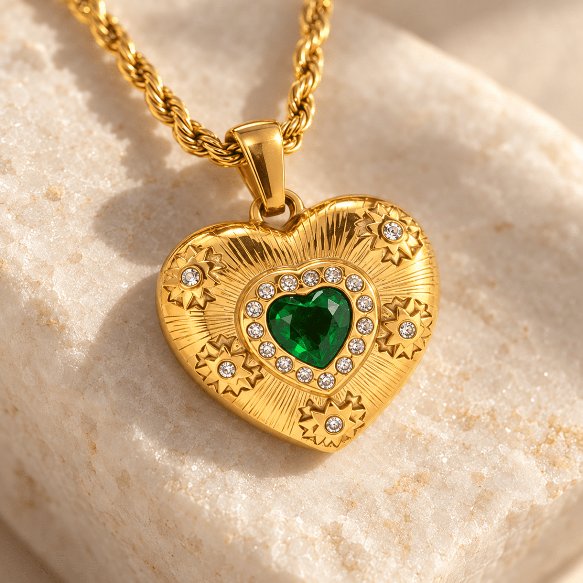 Elarisse Green Heart Medallion Necklace - Luzy Jewels