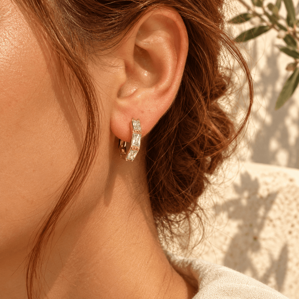 Elirena Geometric Stone Hoop Earrings - Luzy Jewels