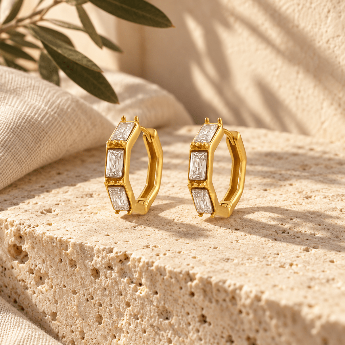 Elirena Geometric Stone Hoop Earrings - Luzy Jewels