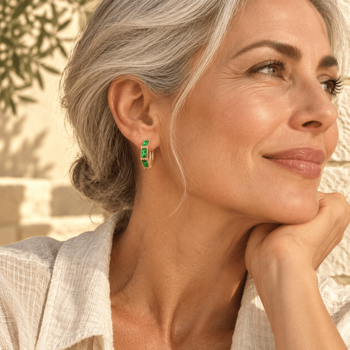 Elirena Geometric Stone Hoop Earrings - Luzy Jewels
