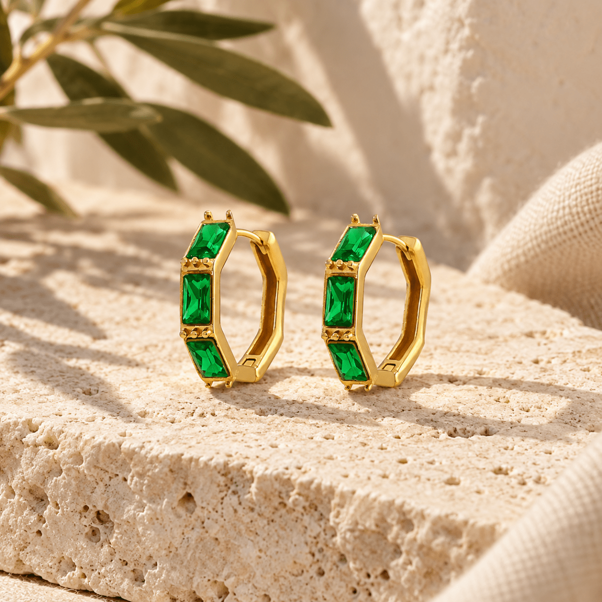 Elirena Geometric Stone Hoop Earrings - Luzy Jewels