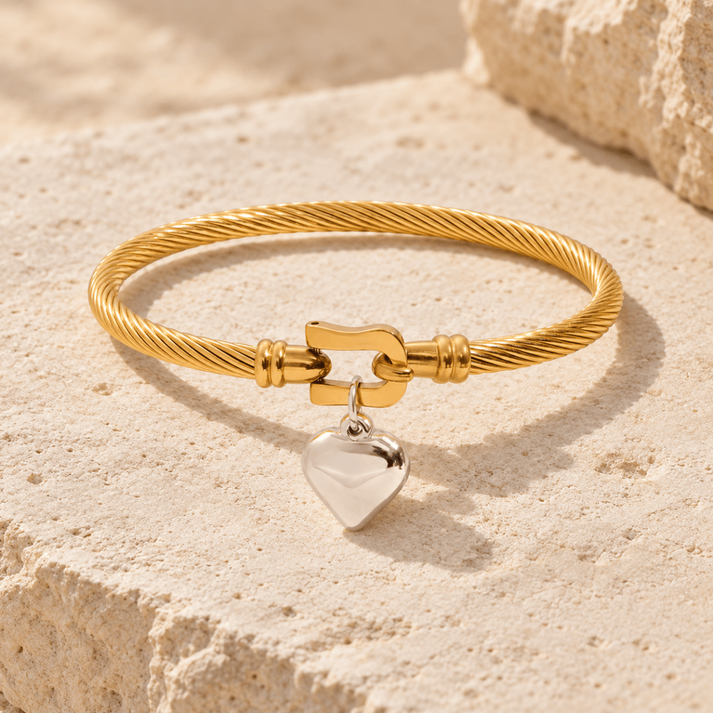 Elunara Two-Tone Heart Cable Bracelet - Luzy Jewels