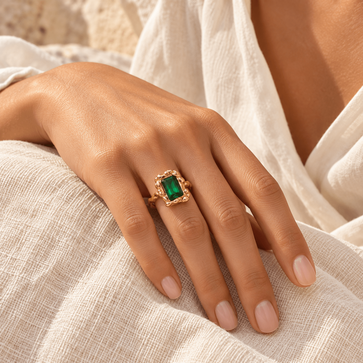 Esmerielle Sculpted Green Ring - Luzy Jewels