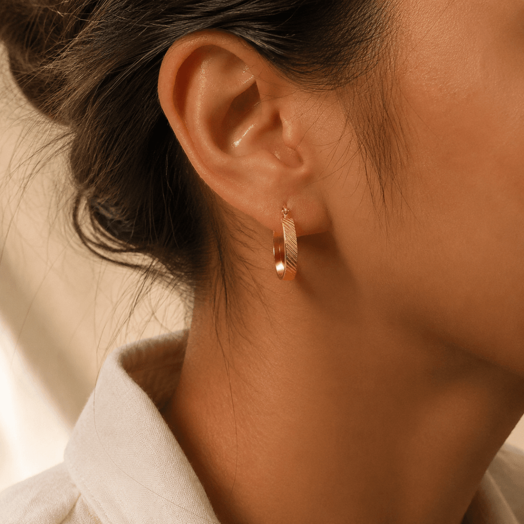 Evadne Diagonal-Texture Oval Hoop Earrings - Luzy Jewels